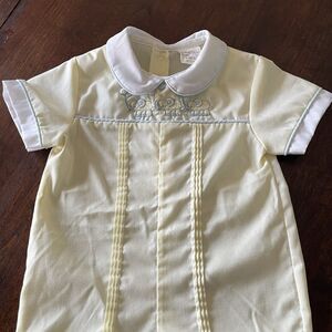 VTG 80s Fawn Togs Romper Outfit Elephants Embroidery 6 Months Unisex Yellow USA
